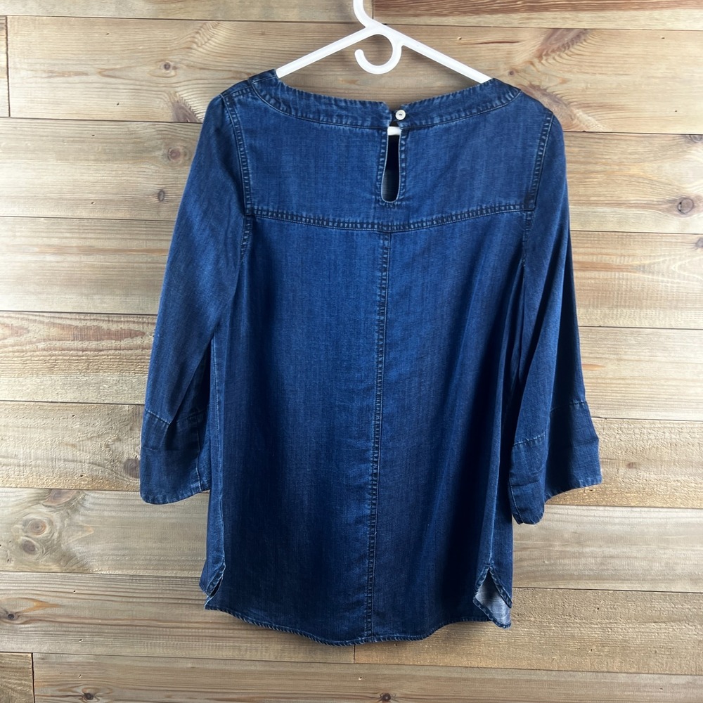 Soft Surroundings Womens Shirt 3/4 Sleeve Round Neck Chambray Tencel Small - Picture 5 of 7